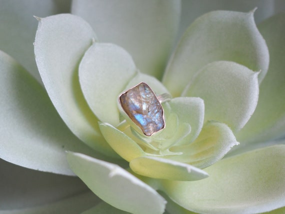 RUSTIC LABRADORITE RING - Sterling silver 925 ring - Natural Rough Gemstone - Raw Crystal - Glowing iridescent Gem - Stack ring Xmas Gift
