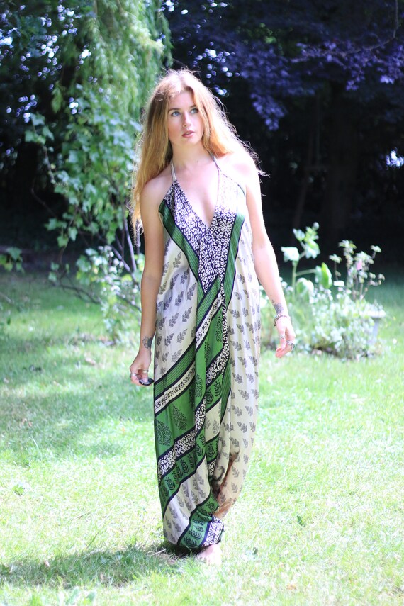 ETHNIC SHIMMER JUMPSUIT - Vacation - Wedding - Festival Jumpsuit - Handmade - Vintage - Hippie - Backless - Harem Pants - Maxi Dress - Beach