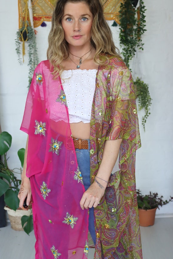 EMBELLISHED INDIAN KIMONO - Vintage - Up-cycled kaftan - Festival Jacket - Summer - Holiday - Boho Wedding - Eco fashion - Stevie Nicks