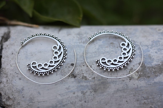 TRIBAL SPIRAL EARRINGS - Statement Silver Earrings - Tribal Twist Earrings - Sacred Geometry Earrings - Ethnic Jewellery - Sale - Gift