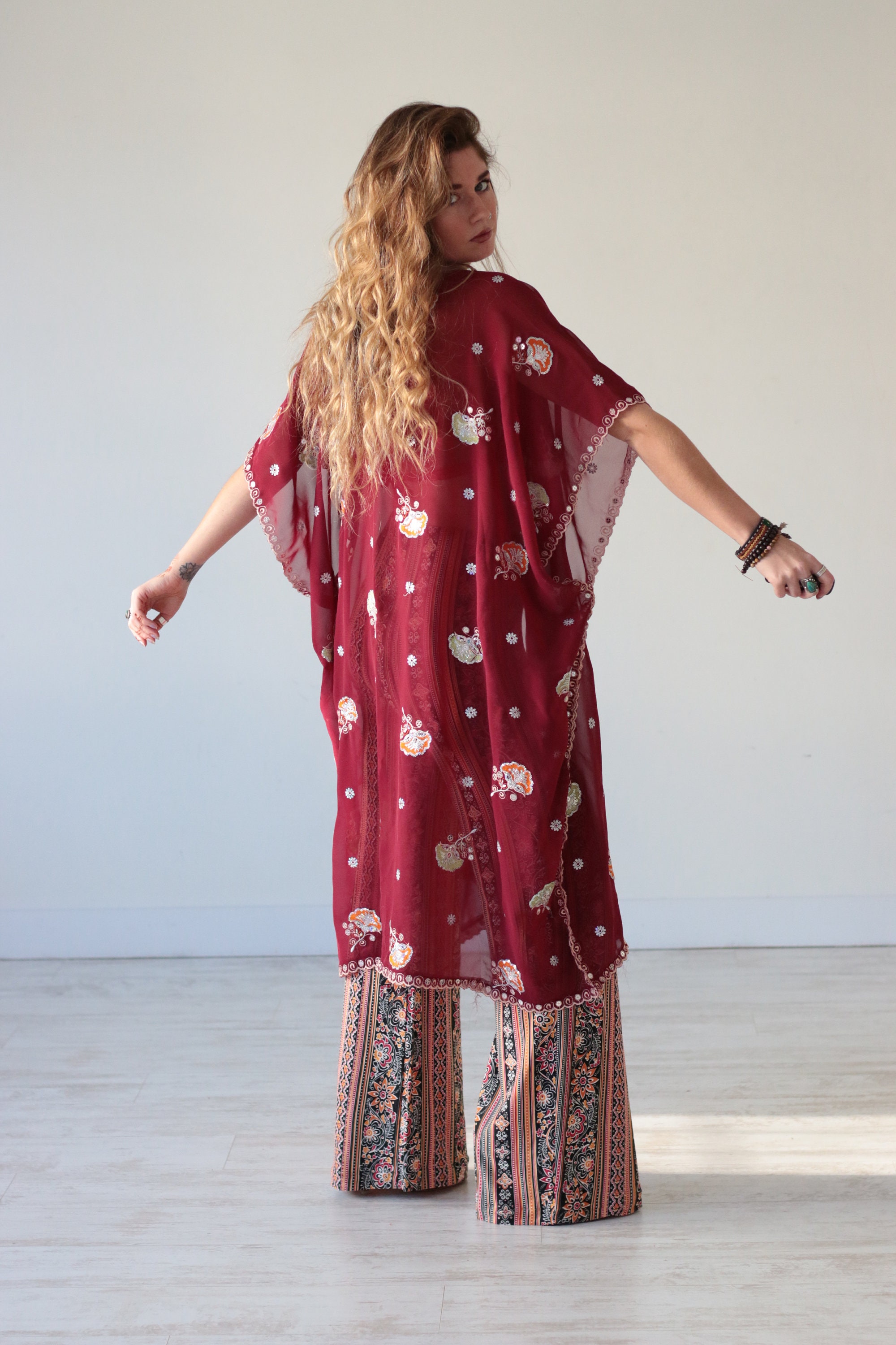 SEQUIN RUBY KIMONO Vintage Fabric Upcycled kaftan Festival