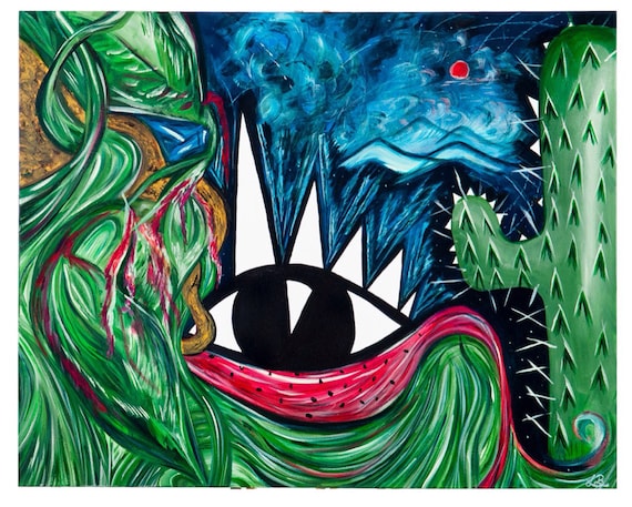 FORREST NATIVITY - Cactus - Buddha Eye Print - A4 Art - Screen Print - Night sky Cosmos Print - Nature - Trippy - Psychedelic - Liverpool