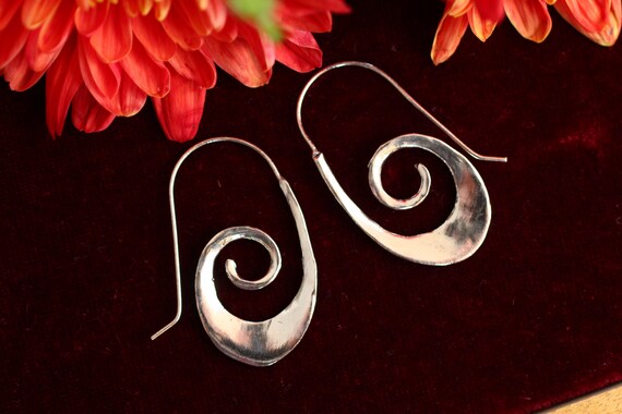 COSMIC SWIRL EARRINGS - Statement Silver Plated Earrings - Tribal Twist - Ethnic Jewellery - Hippie Bohemian Gift - Stocking Filler - Retro