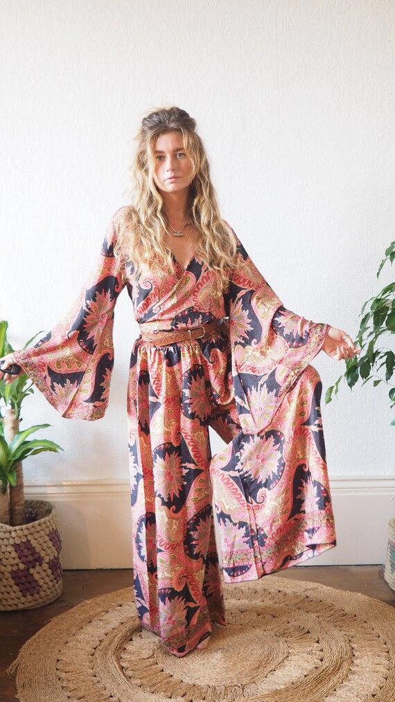 2 PIECE SET - Silk Bell sleeve & Trouser set - Jumpsuit - Flare Trousers - Wide leg - Pyjamas - Lounge wear - Co ord pant set - Playsuit