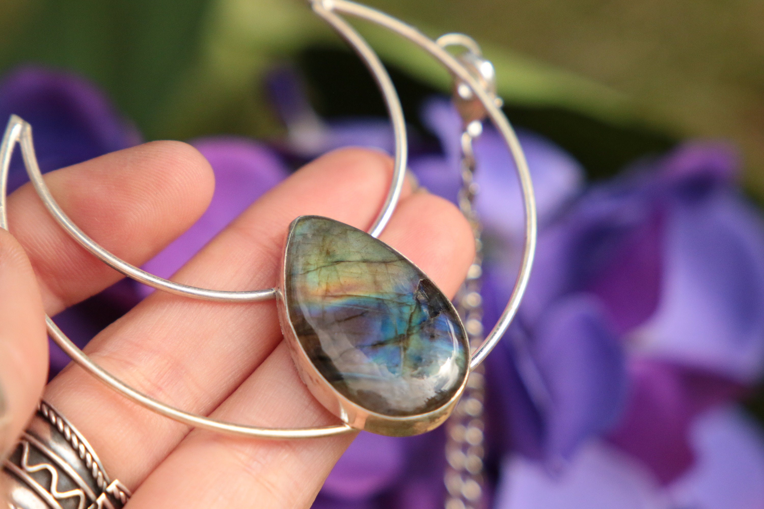 CRYSTAL MOON NECKLACE Labradorite Sterling Silver Bespoke