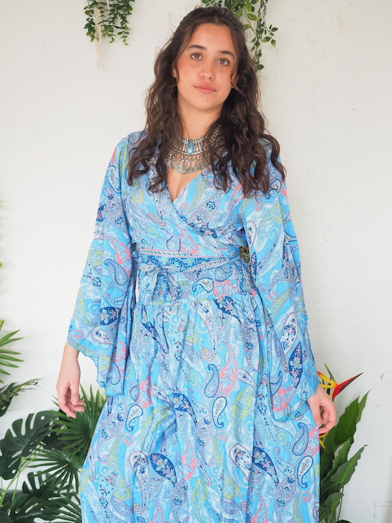 PAISLEY SILK SET - 2 Piece Viscose Silk Blend Trouser set - Bell sleeve Jumpsuit - Flared Palazzo pants - Wide leg - Co Ord - 60's pant set
