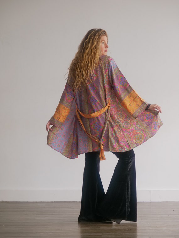 MID LENGTH KAFTAN - Indian Silk Cover Up - Bohemian Beach Wear - Lounge - Wrap Around Dress - Lingerie - Summer Jacket - Dressing Gown Home