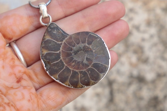 STATEMENT AMMONITE NECKLACE - Large - Fossil - Crystal Necklace - Archaeology - Sacred Geometry - Shell - Handmade - Geology -Unisex Pendant