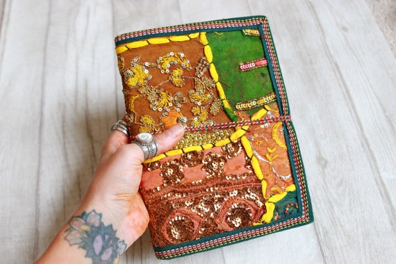 SUNSHINE JOURNAL - Indian sari notebook - Student & Back to school - Natural paper - Mindfulness book - Hippie Gift - Recycled Journal Diary