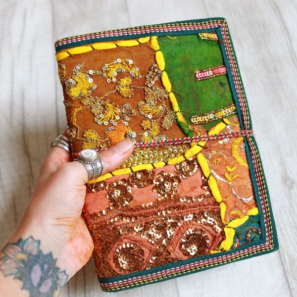 SUNSHINE JOURNAL - Indian sari notebook - Student & Back to school - Natural paper - Mindfulness book - Hippie Gift - Recycled Journal Diary