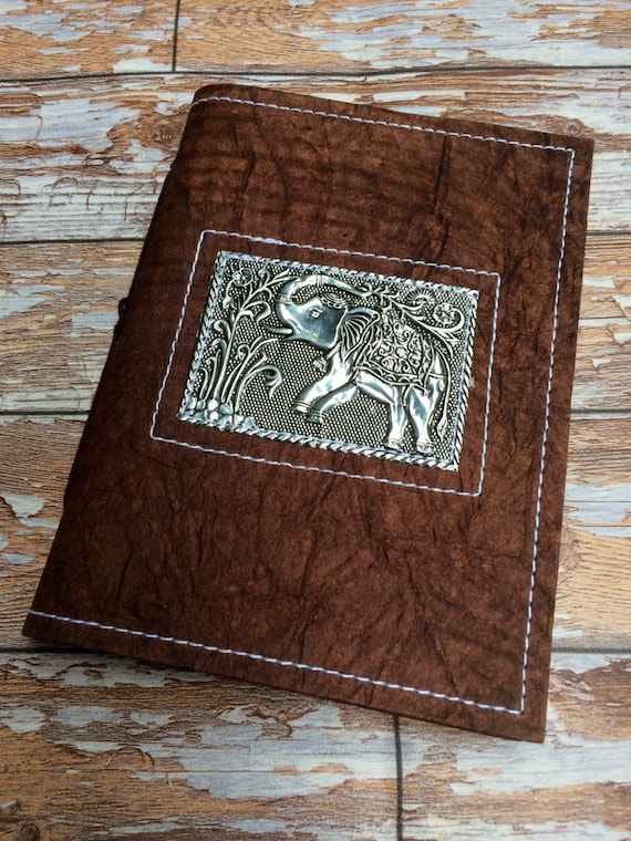 ELEPHANT JOURNAL - Embossed Silver Notebook - Sketchbook - Notebook - Dream Journal - Travel Scrapbook - Handmade Recycled Paper - Vegan