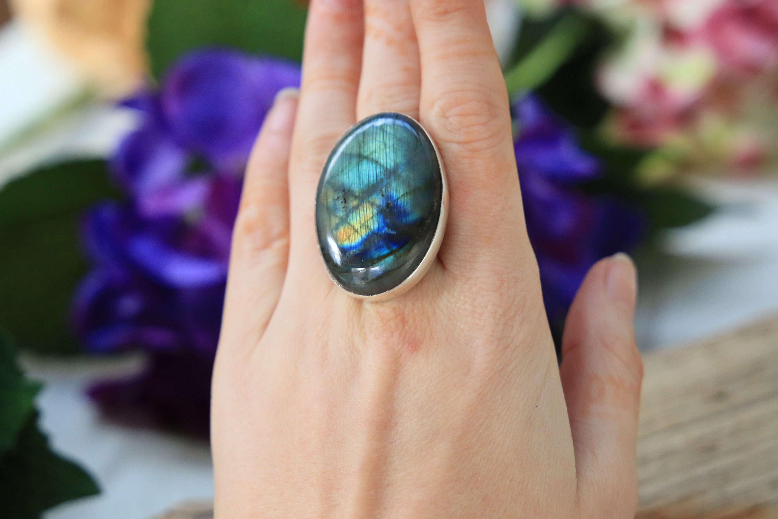 XL LABRADORITE RING - Sterling Silver statement ring - Healing Crystal