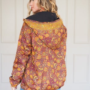 INDIAN BOMBER JACKET Thermal Fleece Indian Silk Coat Recycled Slow Fashion Unisex Vintage style jacket Hoodie Aztec Boho image 9