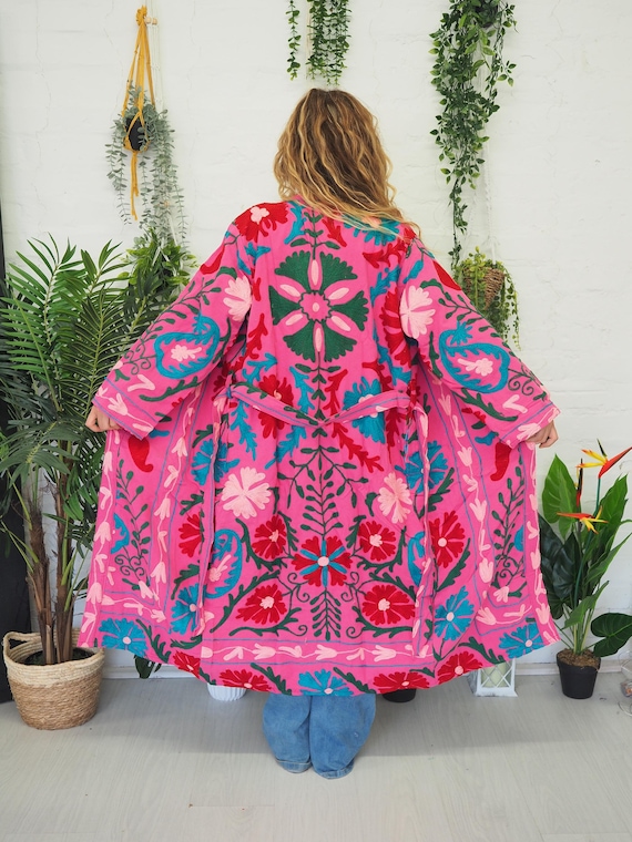 EMBROIDERED COTTON COAT -  Unisex Festival Jacket - Vintage 70's 60's Hippie - Mens Festival Kimono  - Summer - Autumn Winter Long Coat