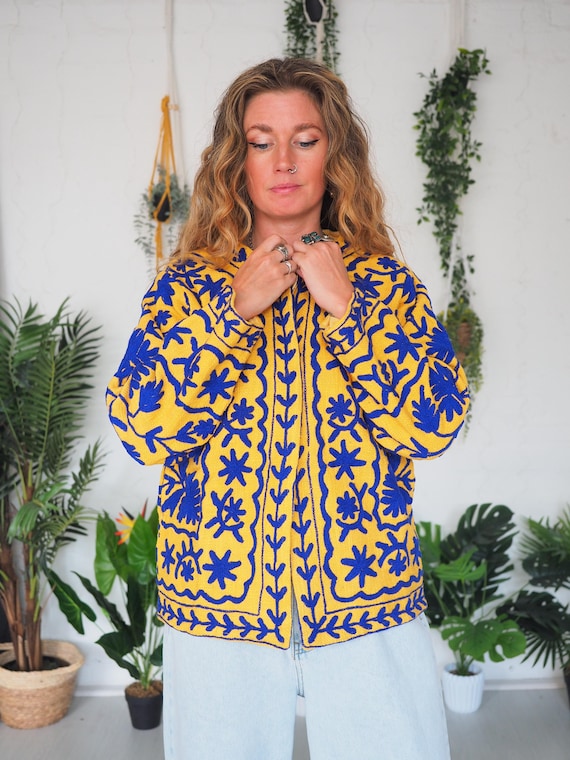 EMBROIDERY JACKET - 70's 60's Beatles - Cotton - Hippie - Flower Power Festival coat - Embroidered Summer Jacket - S/M - Bohemian