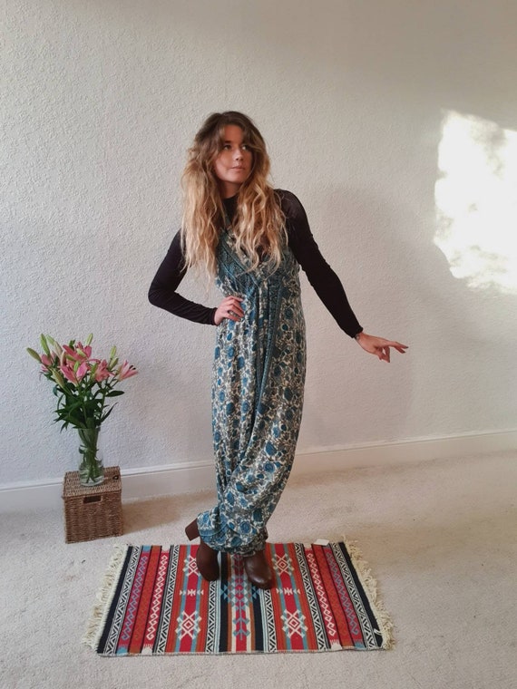 PAISLEY BLUE HAREM - Super Soft Silk - Playsuit - Vintage - Harem - 70's - 60's - Hippie - Halterneck - Backless - Ruby Sparrow Jumpsuit
