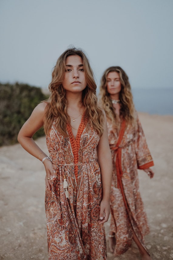 GOLDEN SILK JUMPSUIT - Backless bohemian Jumpsuit - Harem dungarees - festival playsuit - boho wedding - summer - vintage silk - Hippie