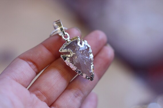 ROSE QUARTZ ARROW - Arrow Necklace - Navajo - Native American - Silver Plated - Electroform - Gift - Charm Necklace - Handmade Arrow