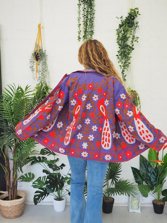 REVERSIBLE EMBROIDERED SHIRT - Unisex - Men's Hippie Shirt - Festival - Vintage Blazer - Canvas Cotton - M - Peacock Jacket - Statement Coat