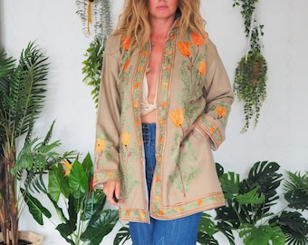Túnica bordada de Cachemira - Años 60 y 70 - Chaqueta vintage - Estilo retro Beatles - Abrigo Sgt. Pepper - Mezcla de algodón y lana - Vestido bohemio