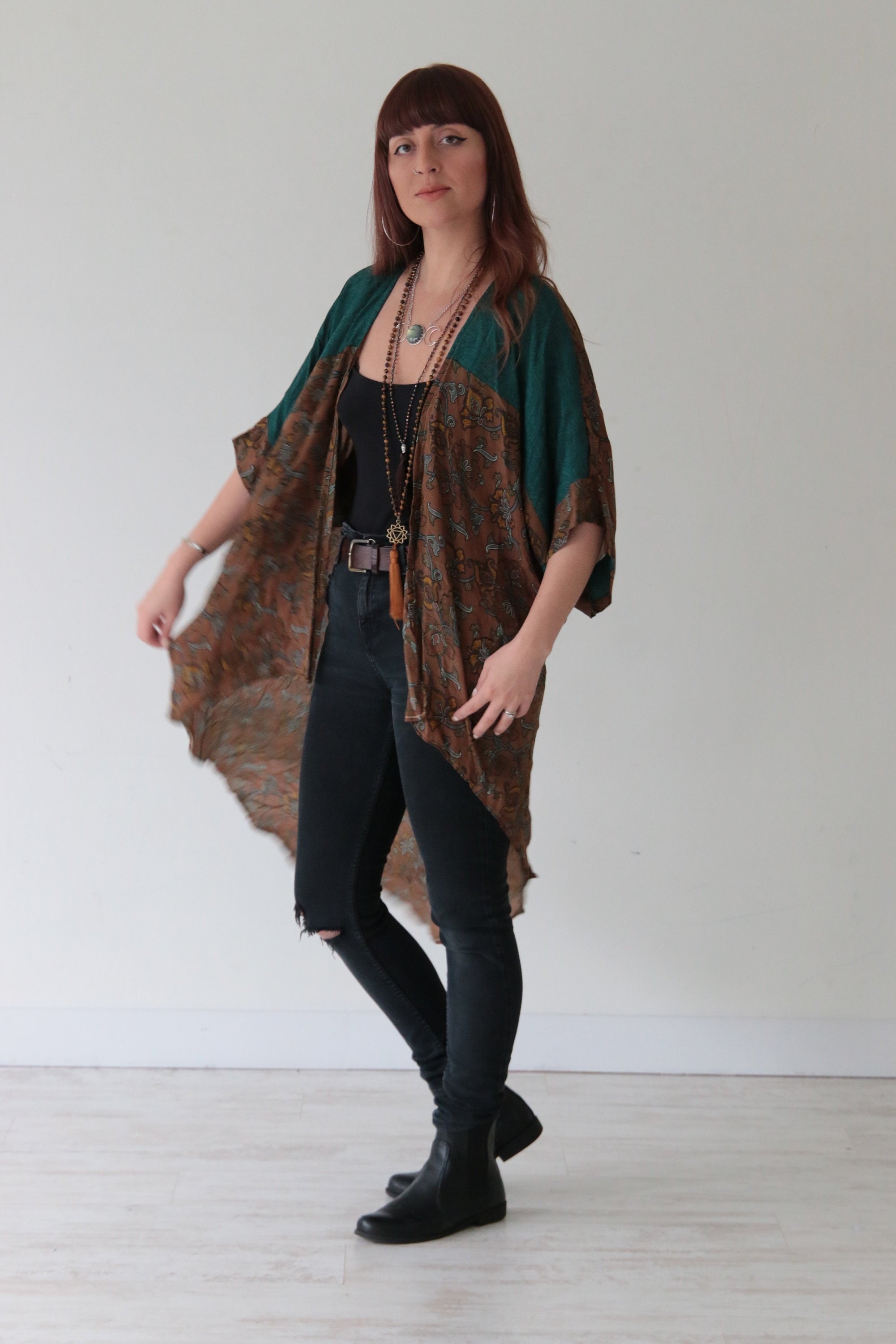 INDIAN WATERFALL KIMONO - Silk Cover Up - Boho - Kaftan - Asymmetric ...