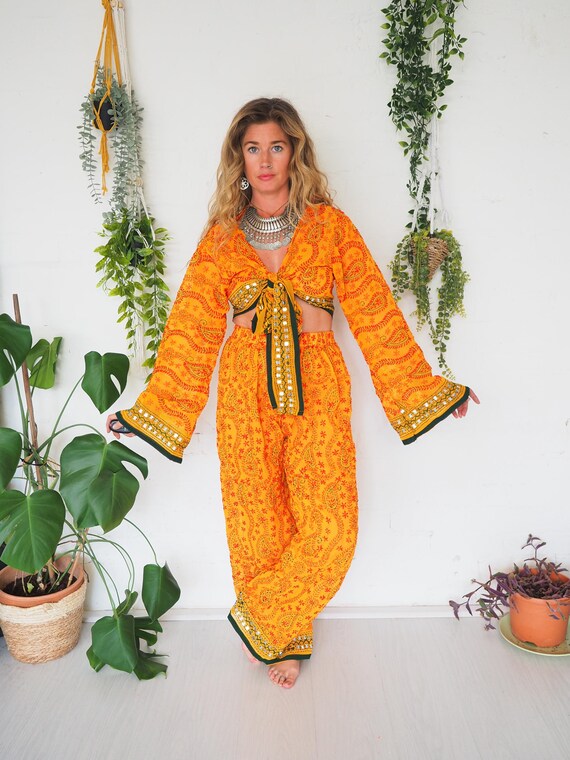 AUTUMN TWO PIECE - Bell Sleeve & Trouser Set - Sequin Sheer