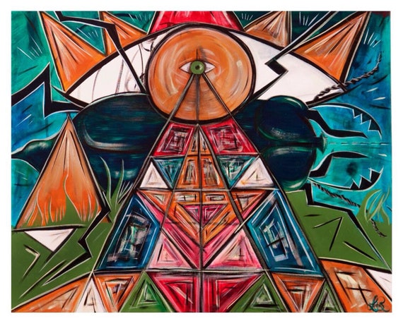 HYPNOTIZE - Wisdom Print - A4 Original Artwork - Third eye - Mounted Art - Scarab Beetle - Mayan - Aztec - All Seeing eye - Pyramid Print