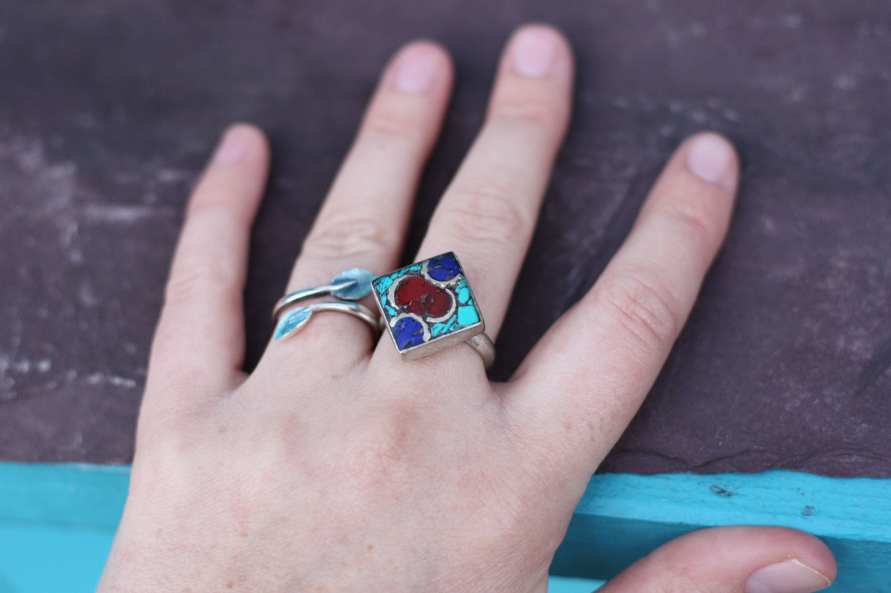 SQUARE MOSAIC RING Adjustable Handmade Bespoke Gemstone Ring