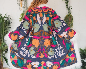 MONGOLIAN REVERSIBLE AFGHAN - Penny Lane Mantel - Unisex - Vintage - Bestickter Kunstpelz Mantel - 60's - Daisy Jones - Retro Psychedelic 70's