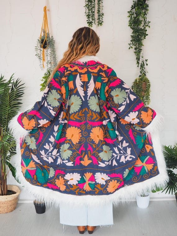 MONGOLIAN REVERSIBLE AFGHAN - Penny lane Coat - Unisex - Vintage - Embroidered Faux Fur Coat - 60's - Daisy Jones - Retro Psychedelic 70's