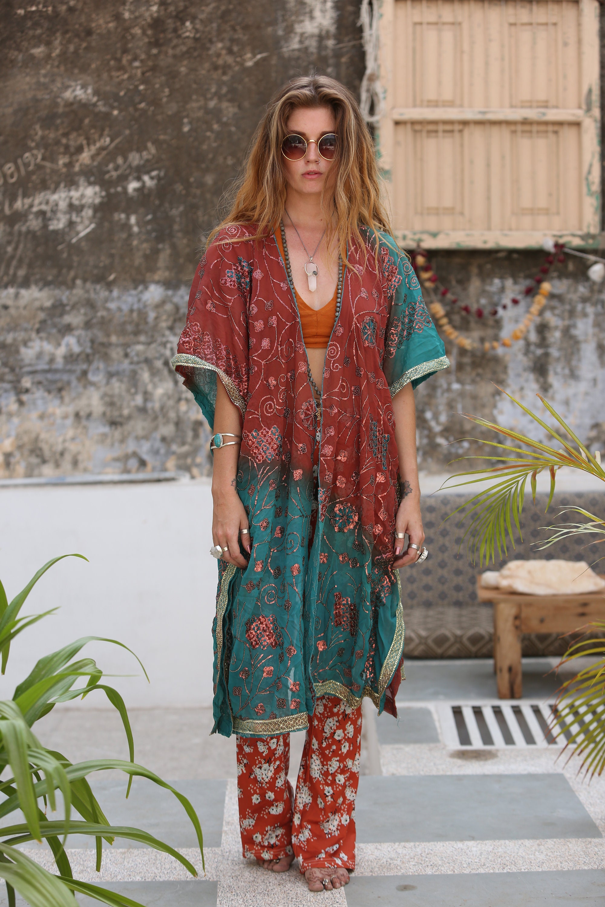 EMBELLISHED INDIAN KIMONO - Vintage Fabric - Up-cycled kaftan