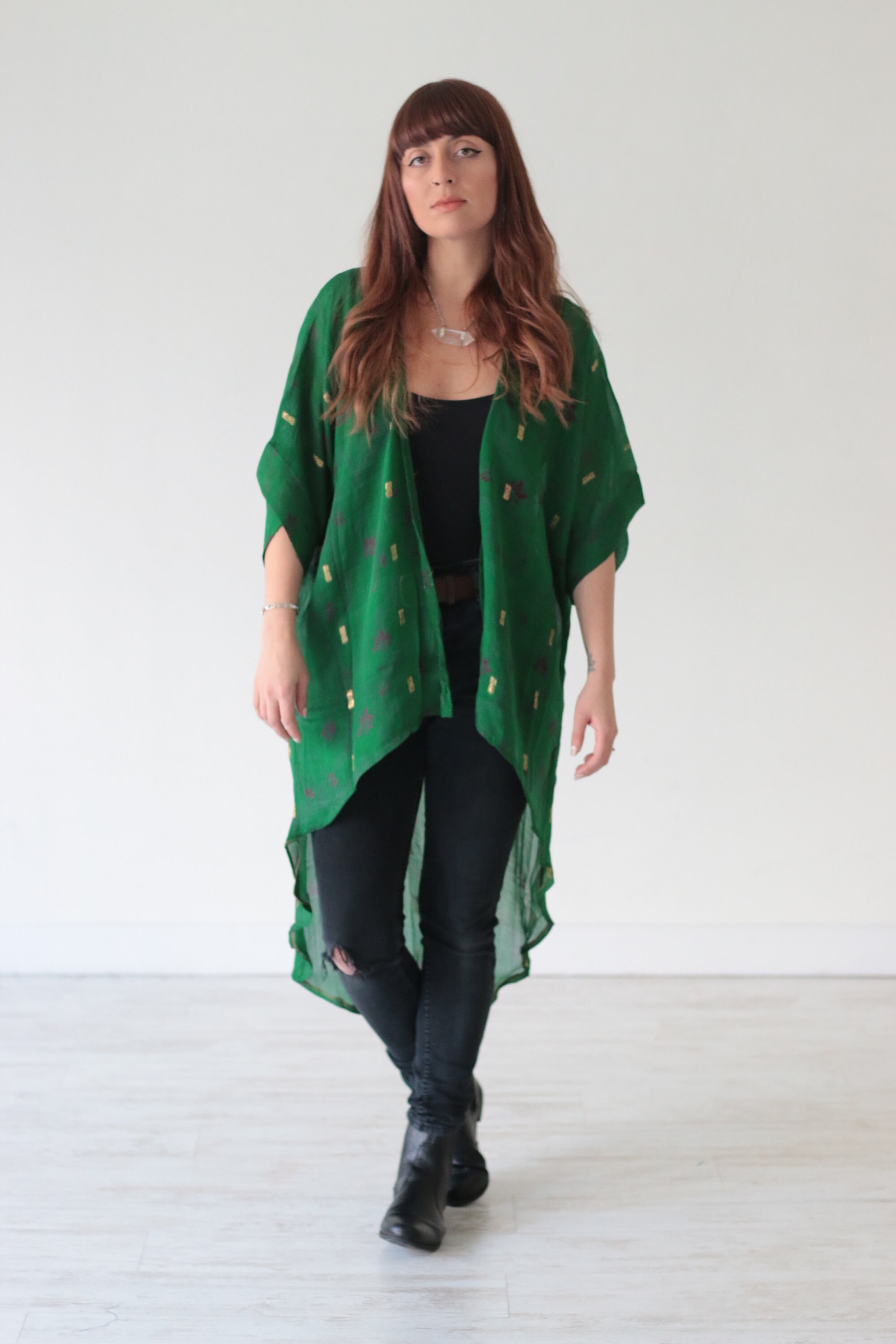 GOLD FLECK KIMONO All Season Cover up Vintage Bohemian Fabric