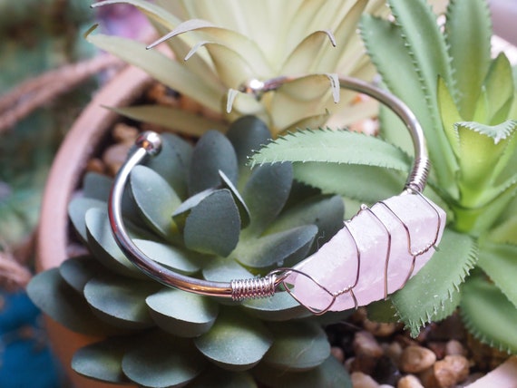 ROSE QUARTZ BANGLE - Crystal Cuff - Gemstone Bracelet - Raw Crystal - Love Stone - Friendship - Midi cuff - Valentines - Galentines gift