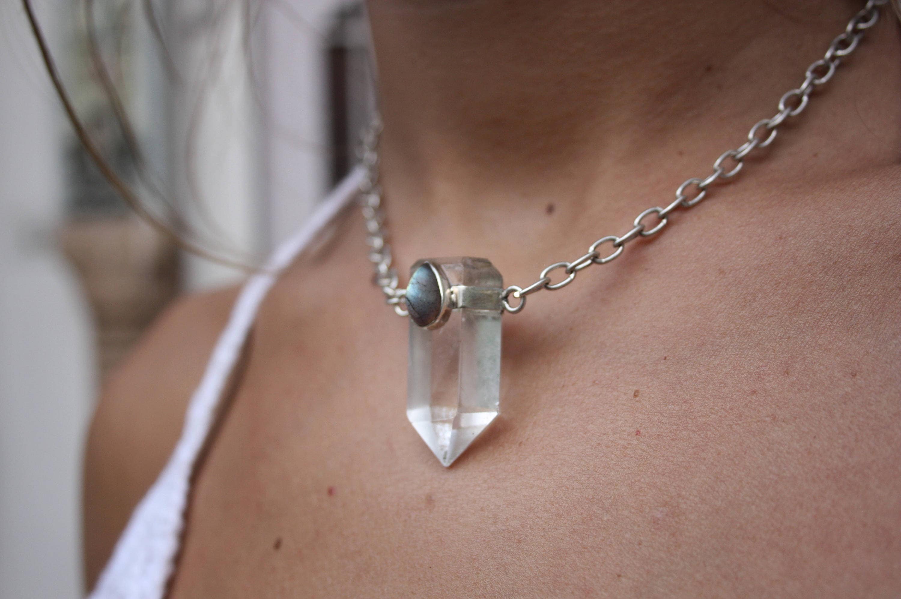 Raw Quartz Necklace, Chunky Rock Crystal Pendant — CindyLouWho2