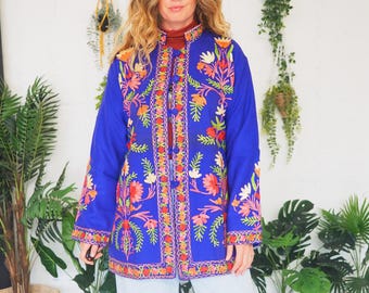 KASHMIRI SHIRT JACKET - 60's 70's - Beatles Sgt Pepper Coat - Embroidered Top - Cotton - Wool blend Cardigan - Mini Tunic Dress - Zara Style