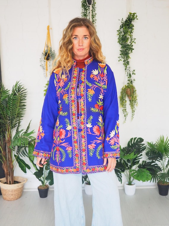 KASHMIRI SHIRT JACKET - 60's 70's - Beatles Sgt Pepper Coat - Embroidered Top - Cotton - Wool blend Cardigan - Mini Tunic Dress - Zara Style