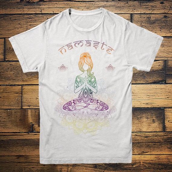 RAINBOW NAMASTE TEE - Women's Tee - Printed Tee - Yoga Top - Boho - Vintage Tee - Fitness Tee - Retro top - Vegan Spiritual Top - Rainbow