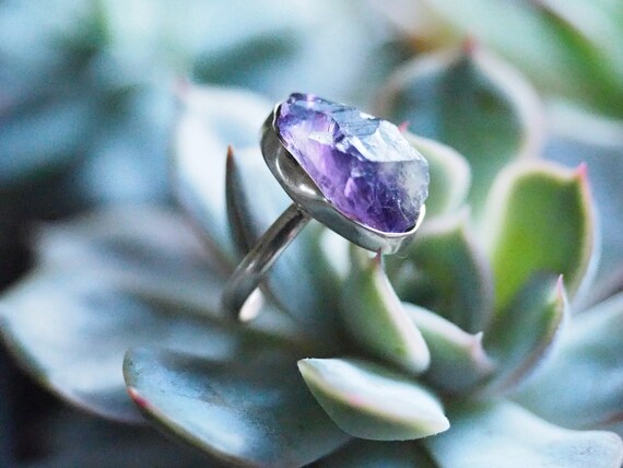 ROUGH AMETHYST RING - Sterling silver - 925 ring - Natural Raw Rough - February - Rustic - Powerful Crystal - Gemstone Chip - Mothers day