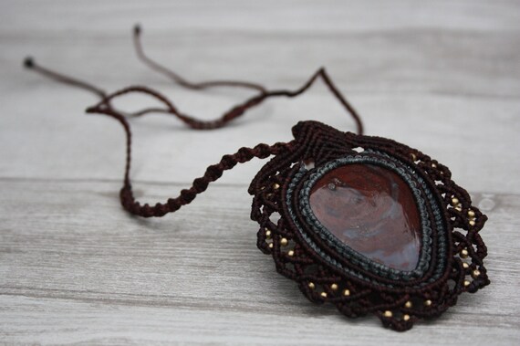RUBY MACRAME NECKLACE- Statement Macrame Necklace- Limited Edition- Macrame Choker- Crystal Necklace- Handmade -Ruby -Agate -Healing Crystal