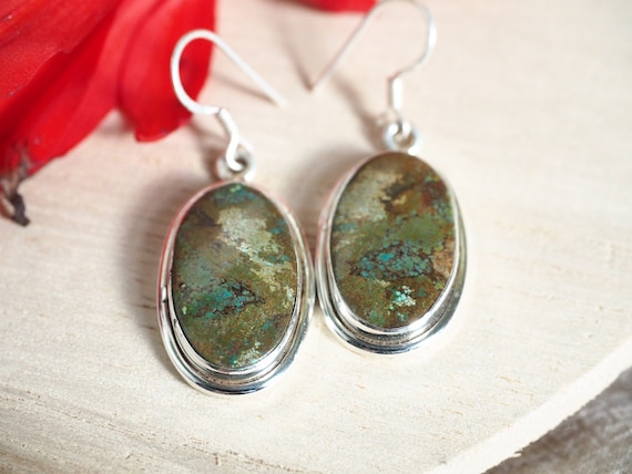 ATLAS TURQUOISE EARRINGS - Rare Gemstone - Navajo Earrings - Natural Crystal - Vintage style jewellery - December Birthstone - Earthy Hippie