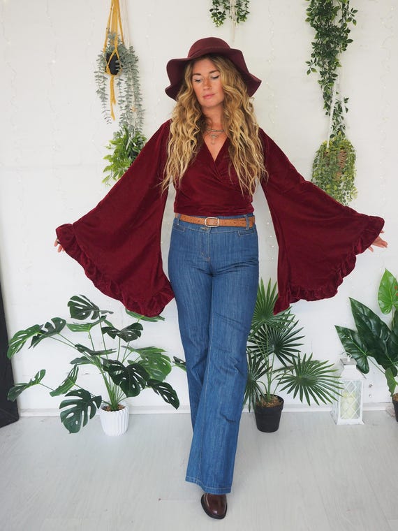 VELVET WINTER TOP - Multi style Wrap Top - 70s - 60'S - Red Velvet Kimono Top - Stevie Nicks - Christmas - Witch - Abba Voyage - Xl