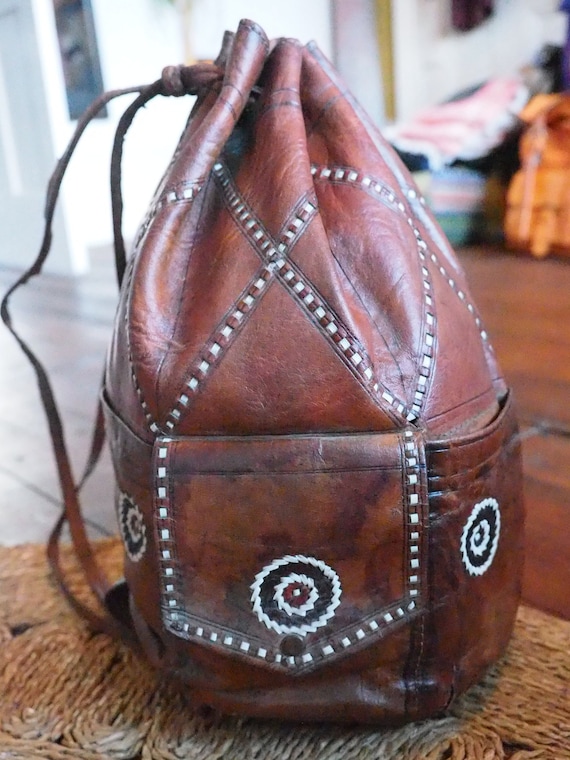 MOTTLED NAVAJO BAG - Vintage Leather - Shoulder bag - Aztec Bucket Bag - Satchel - Festival Handbag - Moroccan - Retro - 60's 70's Hippie