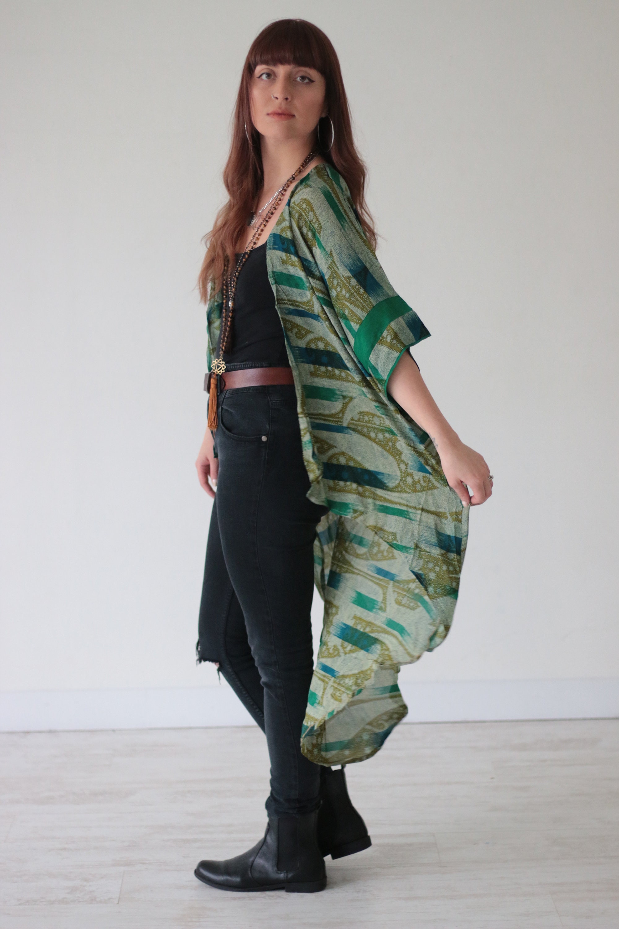 INDIAN WATERFALL KIMONO - Cover Up - Boho - Asymmetric - Vintage silk ...