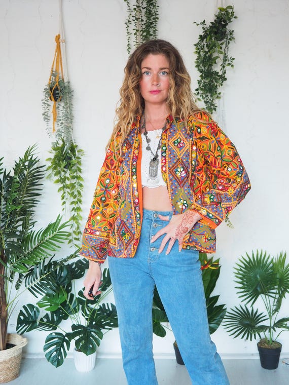 VINTAGE MIRROR JACKET - 60's 70's Vintage Jacket - Retro Beatles - Sgt Pepper - Sequin Jacket - Embroidered Crop coat - Hippie Psychedelic