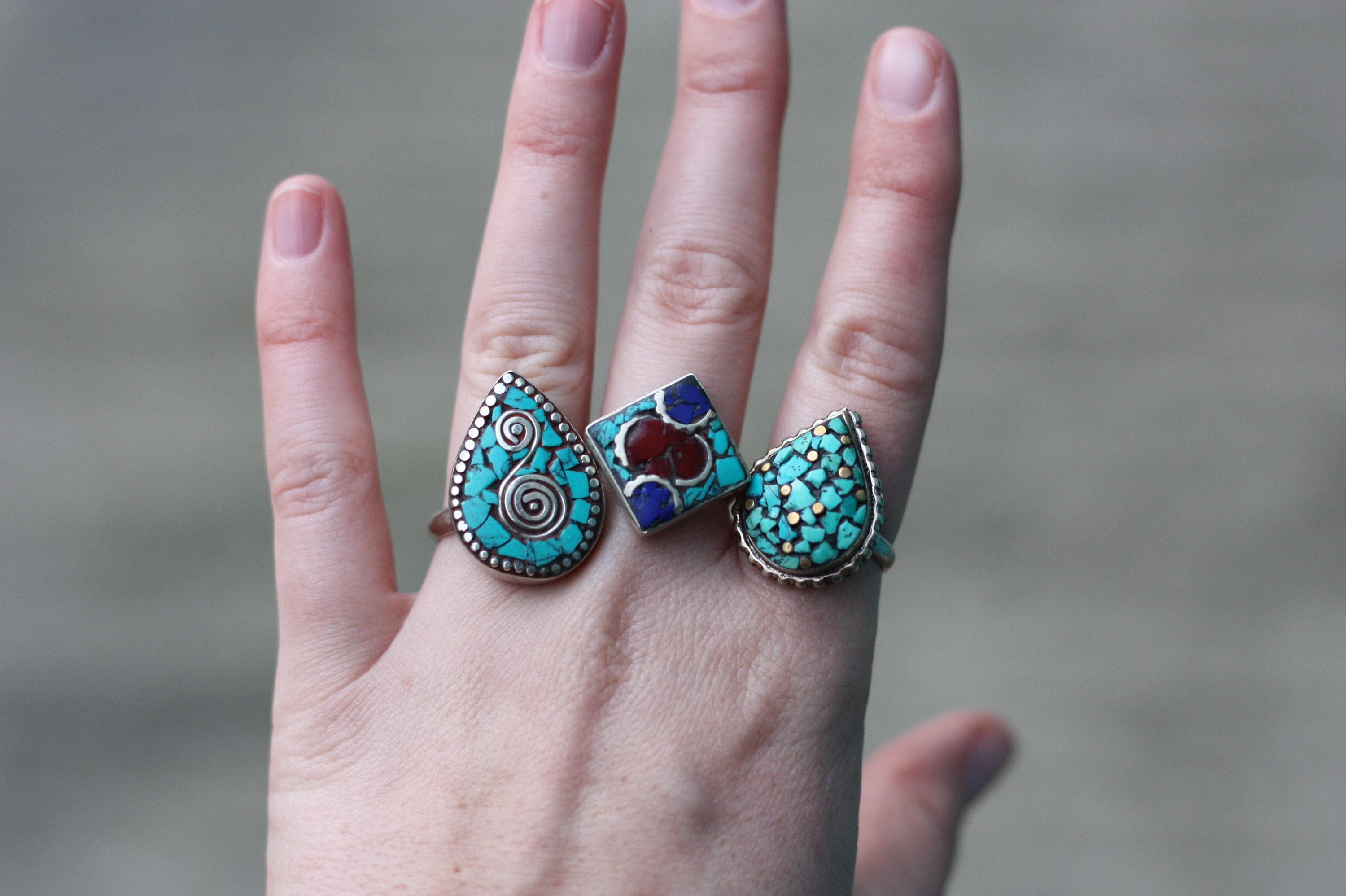 SQUARE MOSAIC RING Adjustable Handmade Bespoke Gemstone Ring