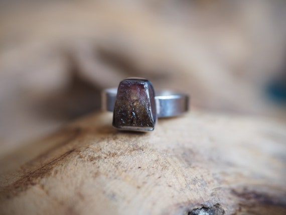 WATERMELON TOURMALINE RING - 925 Sterling silver - Rough Natural Raw Crystal - Gemstone - Rare - Metaphysical - Organic Jewellery - Rustic