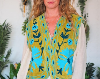 BESTICKTE WESTE - Indischer Samt - Vintage Re-work - 70's Psychedelic - Rockabilly - Boho Festival Gilet - Retro - Festival