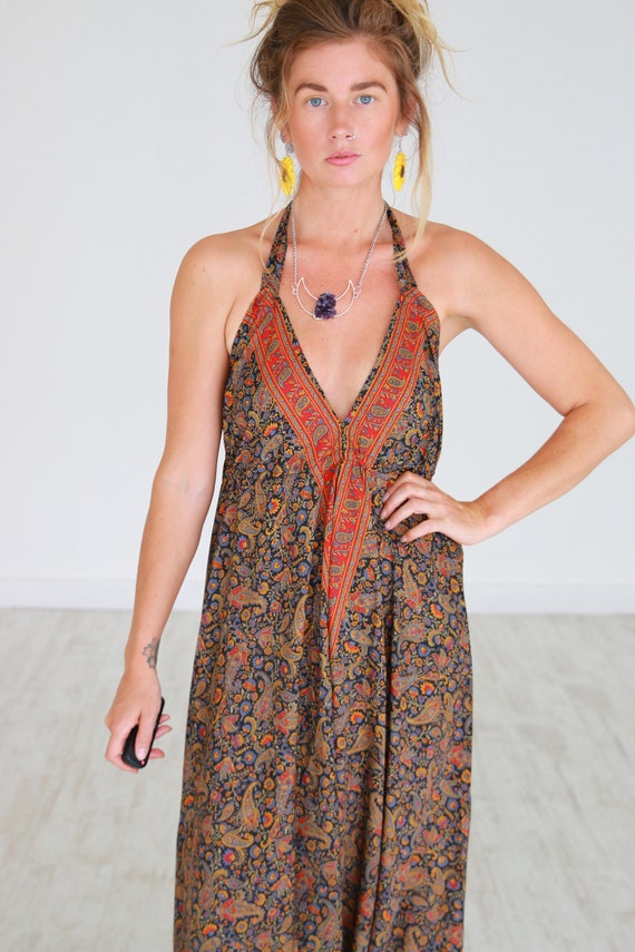 GYPSY SUMMER JUMPSUIT - Super Soft Silk Blend - Vintage Paisley Sari - Hippie - Backless Playsuit - Romper - All in one - Bodysuit - Harem