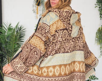AZTEKEN-FLEECEJACKE - Dünner Azteken-Baumwollmantel - Unisex-Kapuzenpullover - Herrenpullover - Teppich - Gemütlich - Festival Lounge Wear - Quaste - Fransenjacke