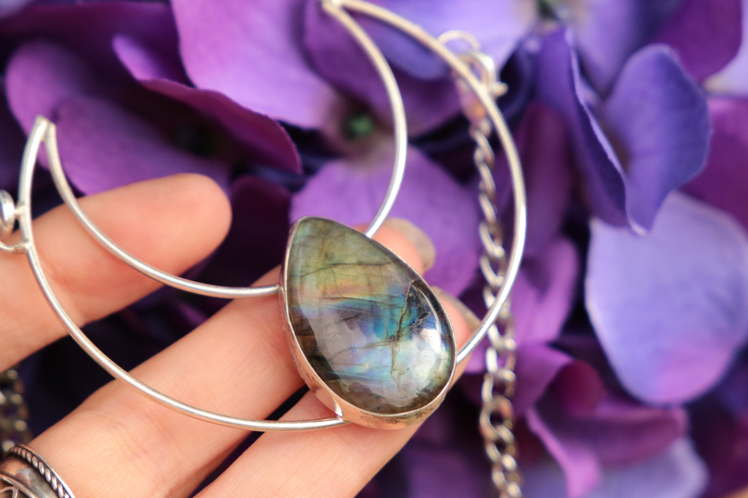 CRYSTAL MOON NECKLACE Labradorite Sterling Silver Bespoke